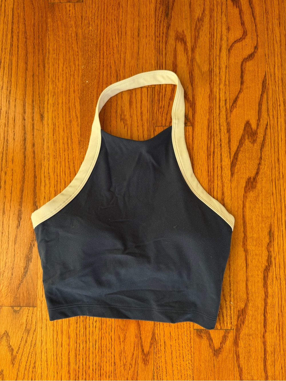 lululemon athletica Navy Crop Halter Tank with Cream Trim